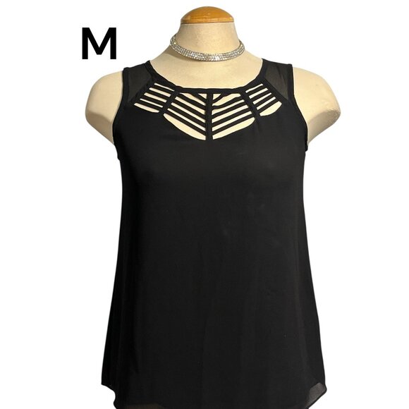 NAKED ZEBRA Black Sleeveless Women's Tank Top Size Medium Cutwork Bodice Sexy - Picture 1 of 10
